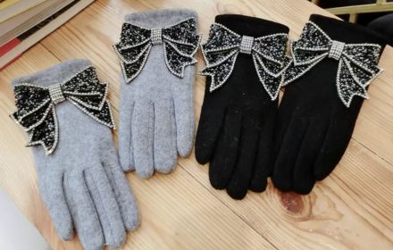  Γάντια γυναικεία  με φιόγκο στρας 